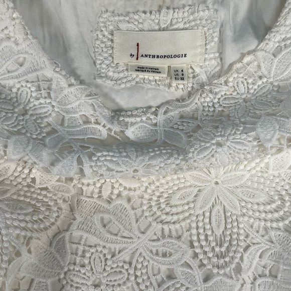 Anthropologie | White Charleston Lace Overlay Mini Scalloped Trim Dress - Picture 6 of 11